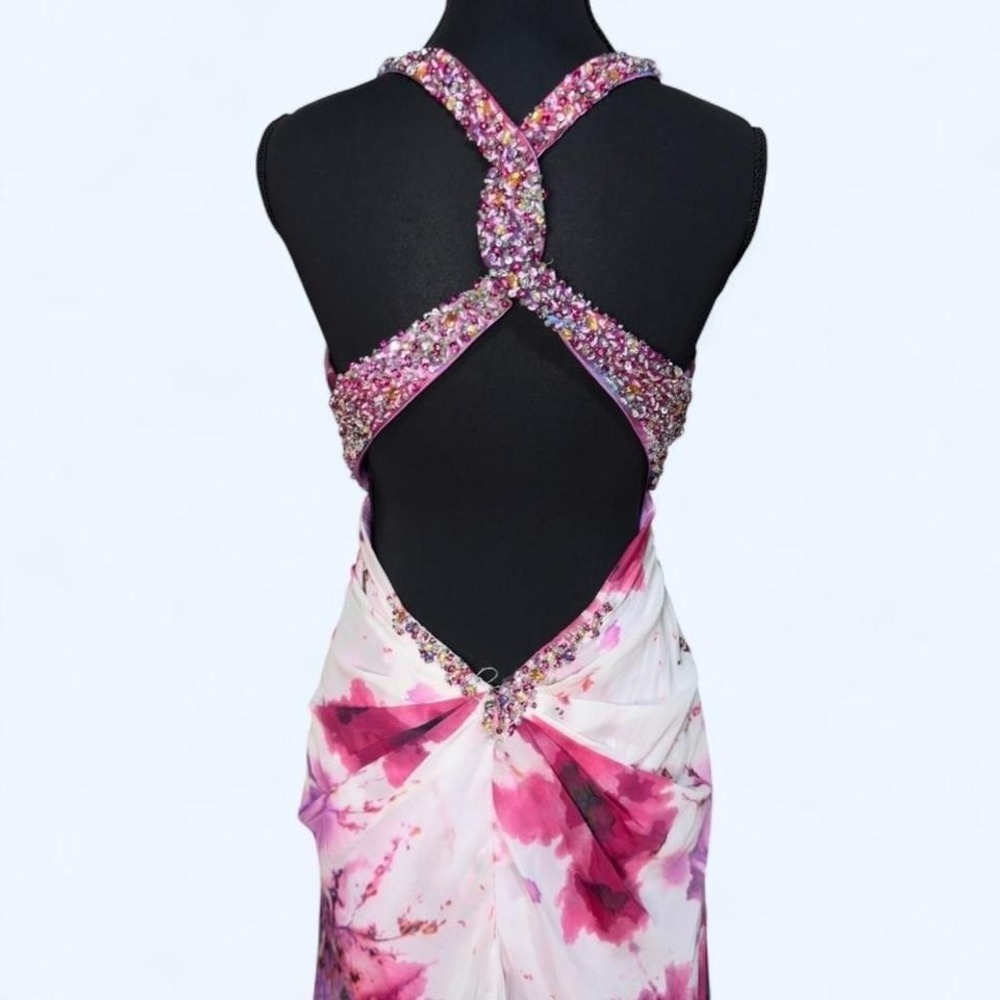 Ultra-dramatic Y2K Cache' couture watercolor goddess‎ halter gown - Picture 5 of 8